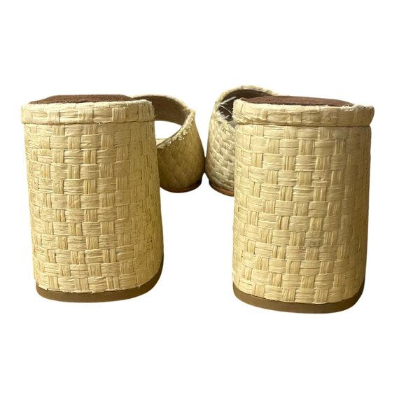 Jeffrey Campbell Melange Raffia Crosswoven Chunky Heels Tan Sz 9 Square Toe Revo - Picture 5 of 10